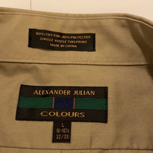 Alexander Julian Men’s Long Sleeve Button Down Dress Shirt L 16-16 1/2 Tan - Picture 5 of 11